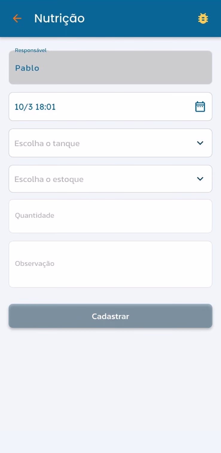 Tela de aplicativo de Nutrição
