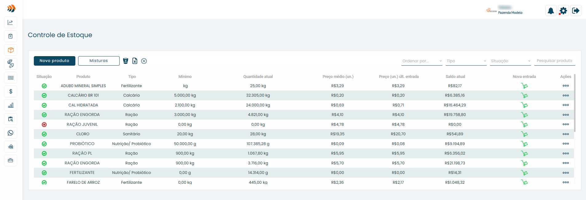 Interface de controle de estoque