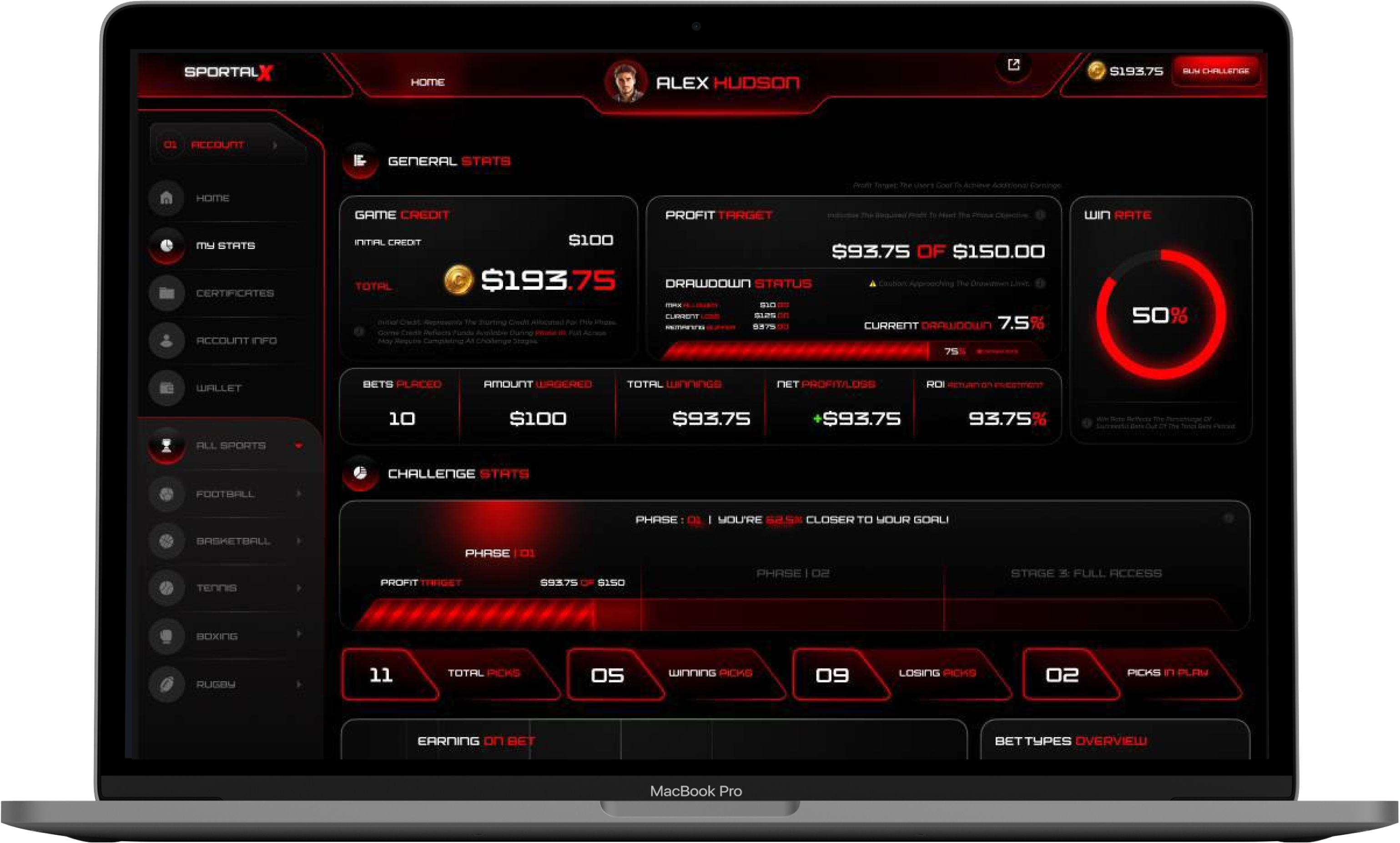 Sports Prop Dashboard Design 4
