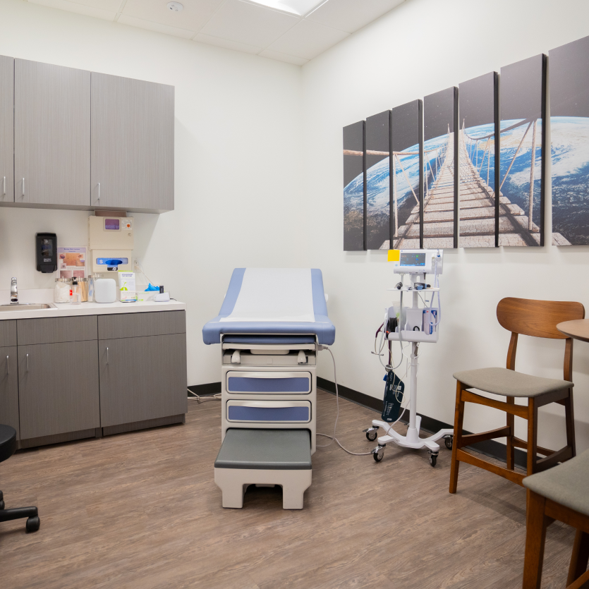 patient exam table in the exam room