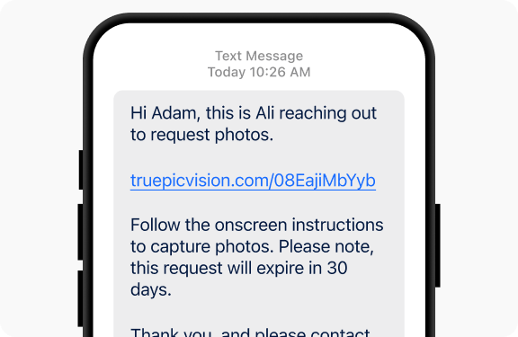 An mobile phone screen that shows a text message with instructions on how to start a digital inspection.