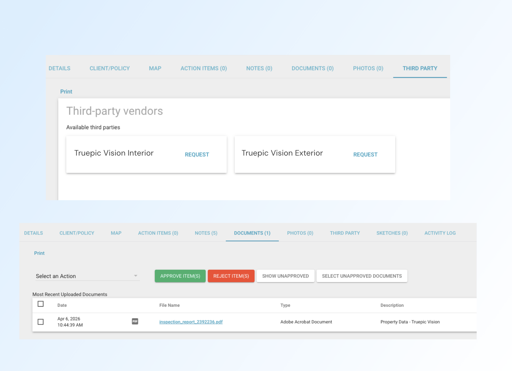 XactAnalysis request screen