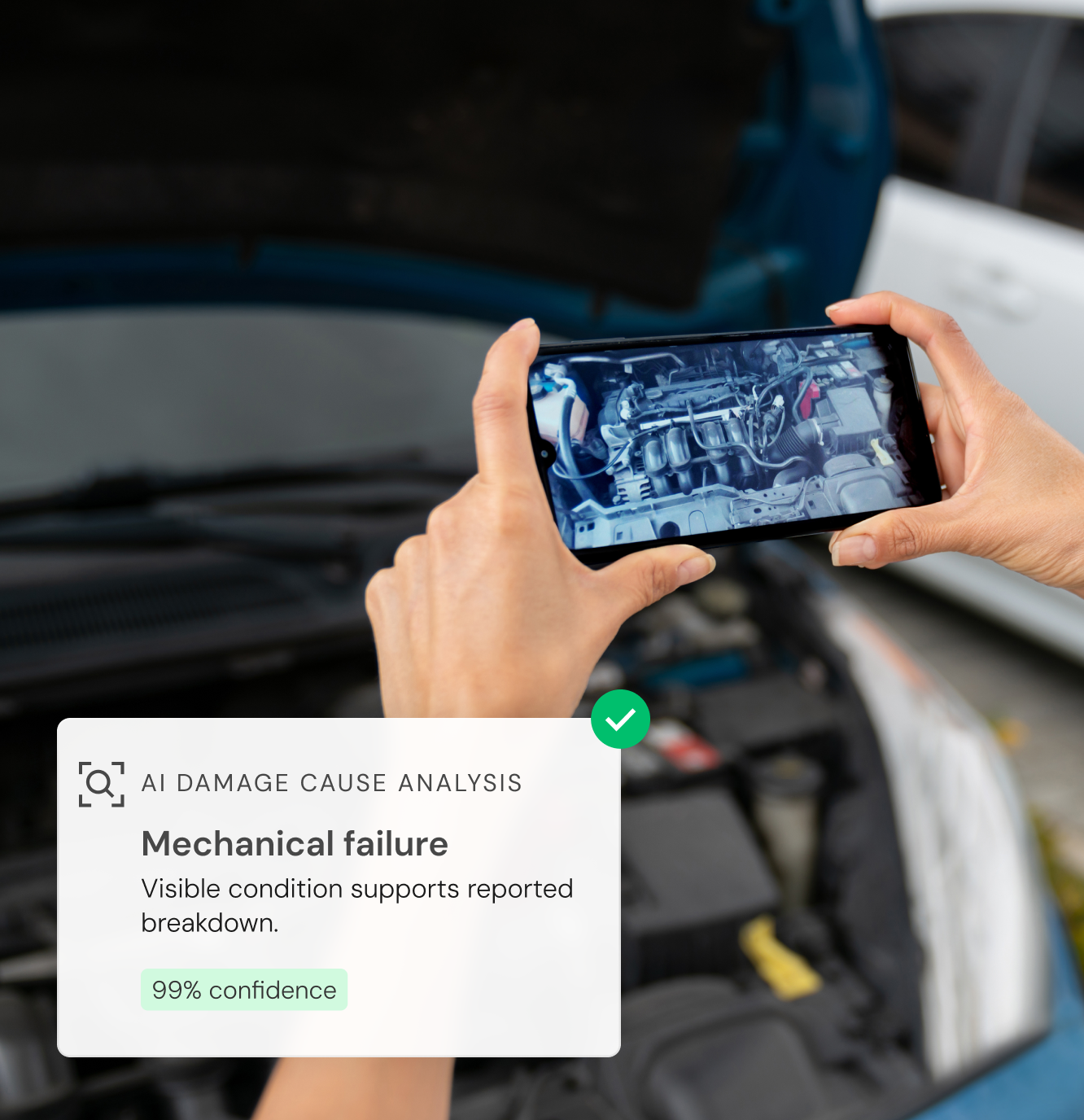 A mobile camera capturing the side of a car door with a VIN label and a overlaid modal indicating the VIN number, year, make, model, and trade in value of the car.