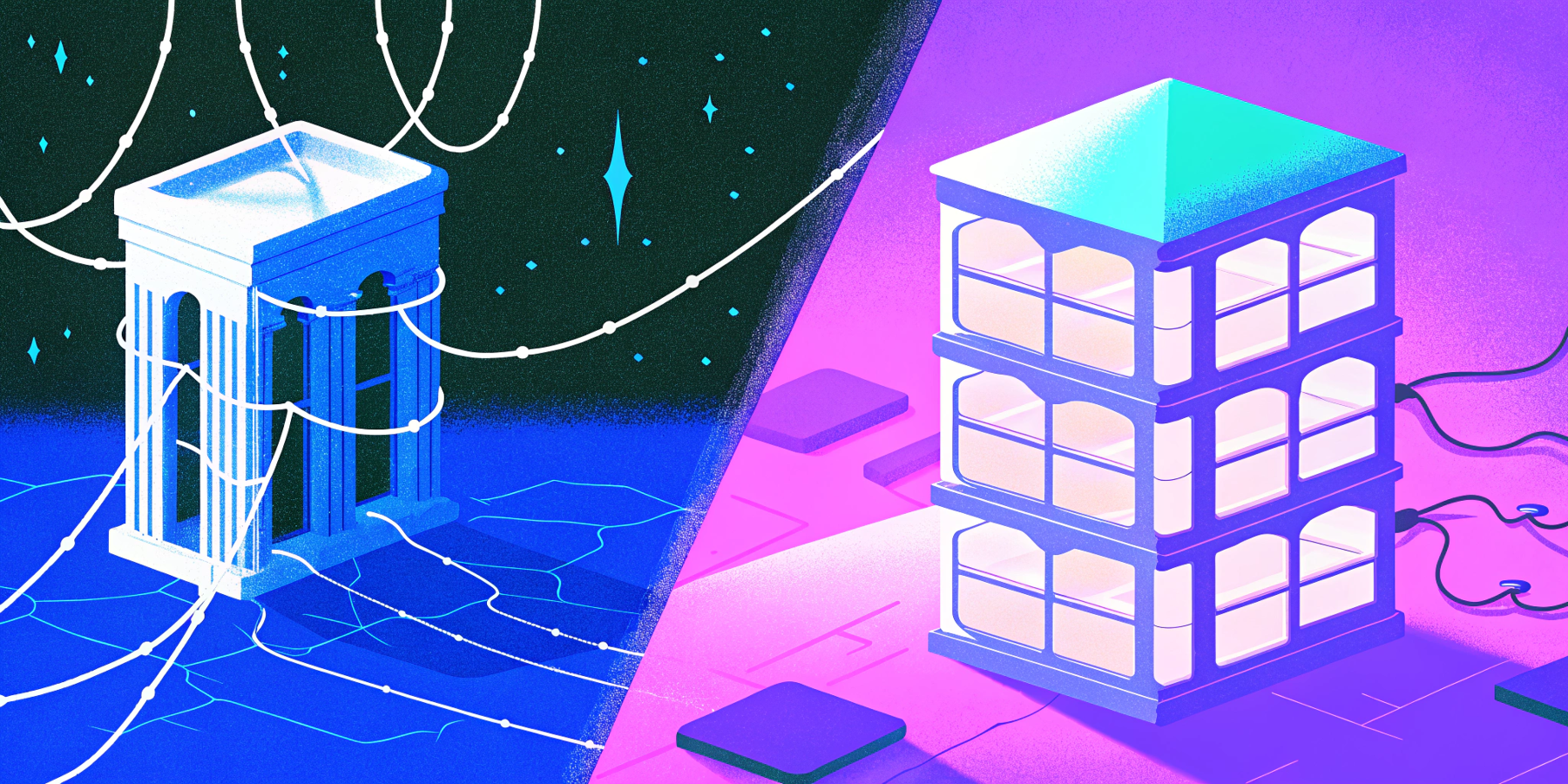Outdated WordPress vs modern headless CMS architecture visual comparison.