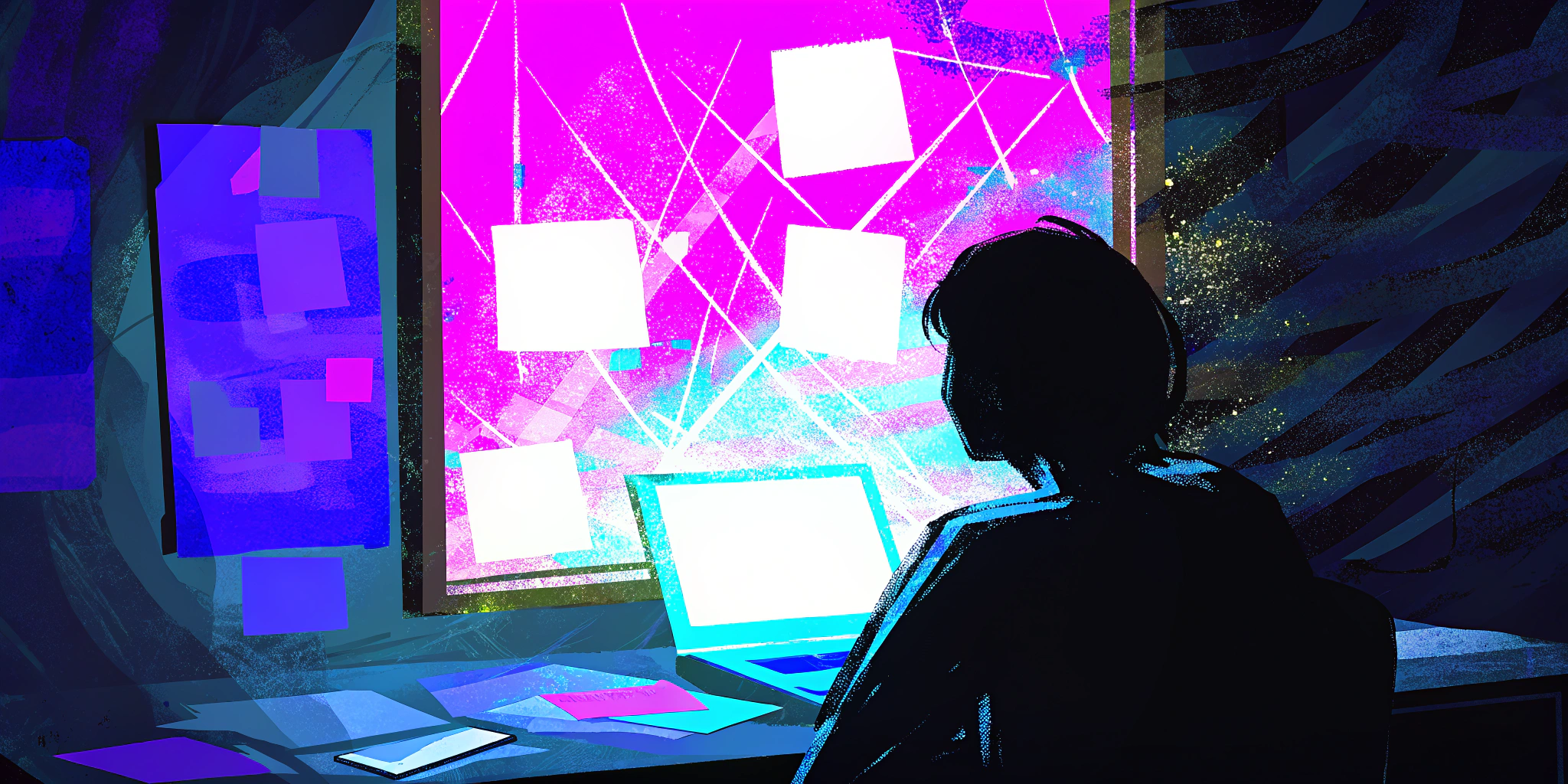 Stressed developer overwhelmed by WordPress plugin errors next to a calm modern dashboard