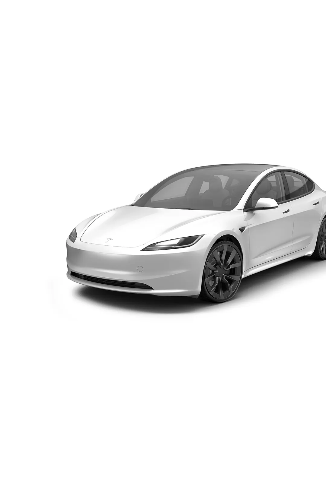 White Tesla Model S electric sedan with sleek design on a white background.