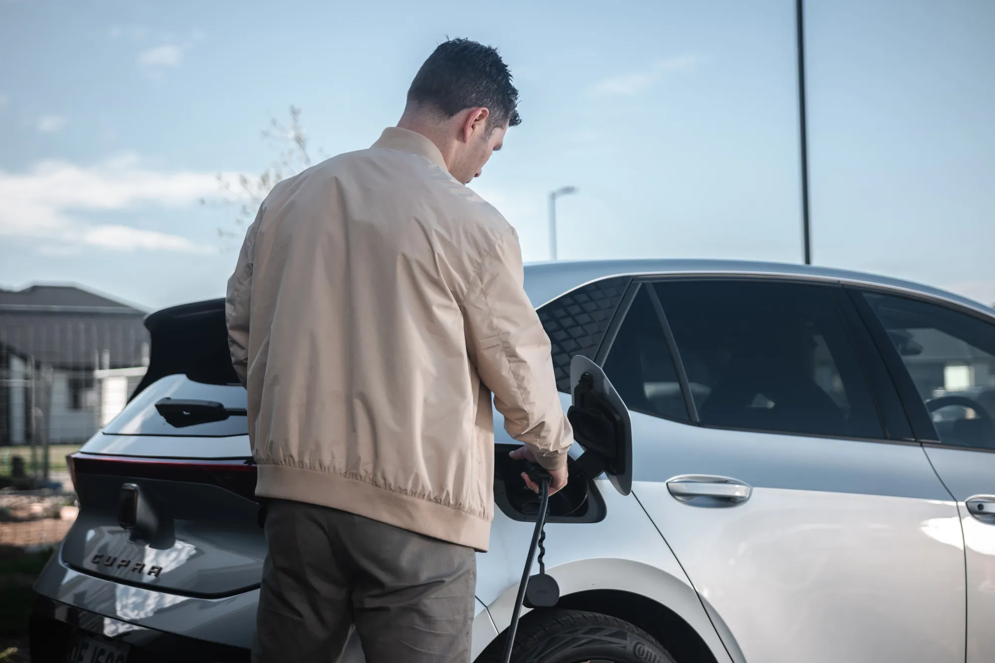 Evnex E2 EV charging plugged into Cupra Borne EV