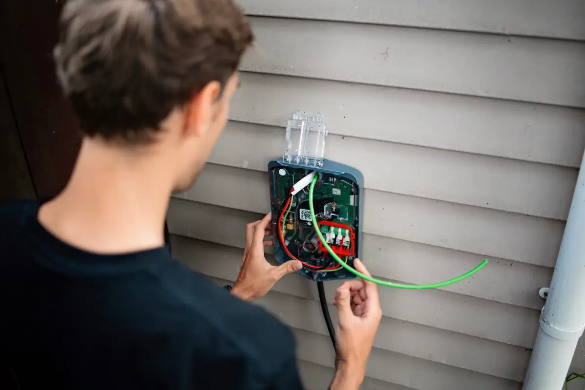 Electrician installing an Evnex E2 charger