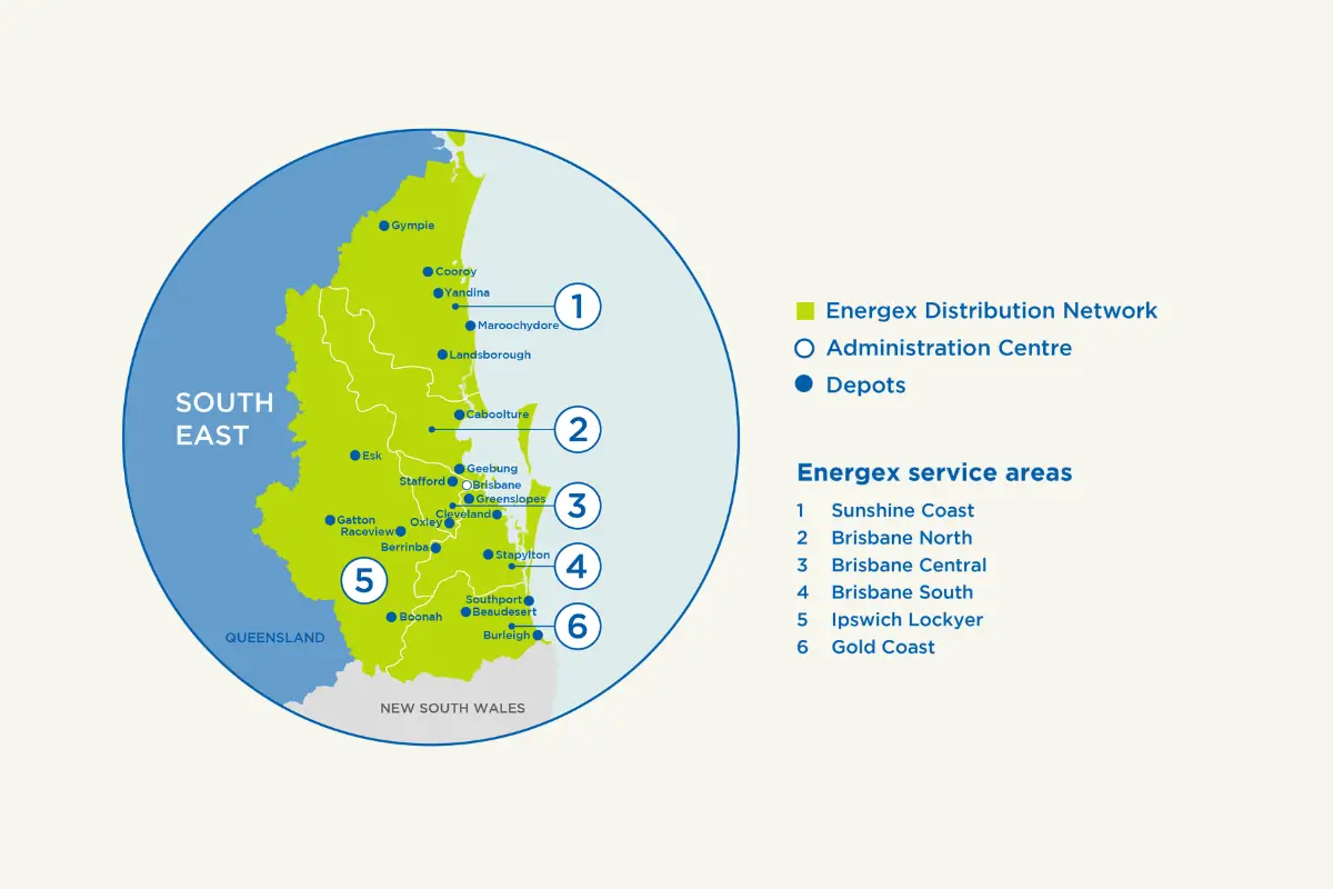 Map of Energex service area in southeast QLD