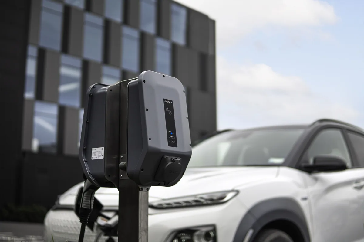 Dual mounted Evnex X22 chargers on a pedestal