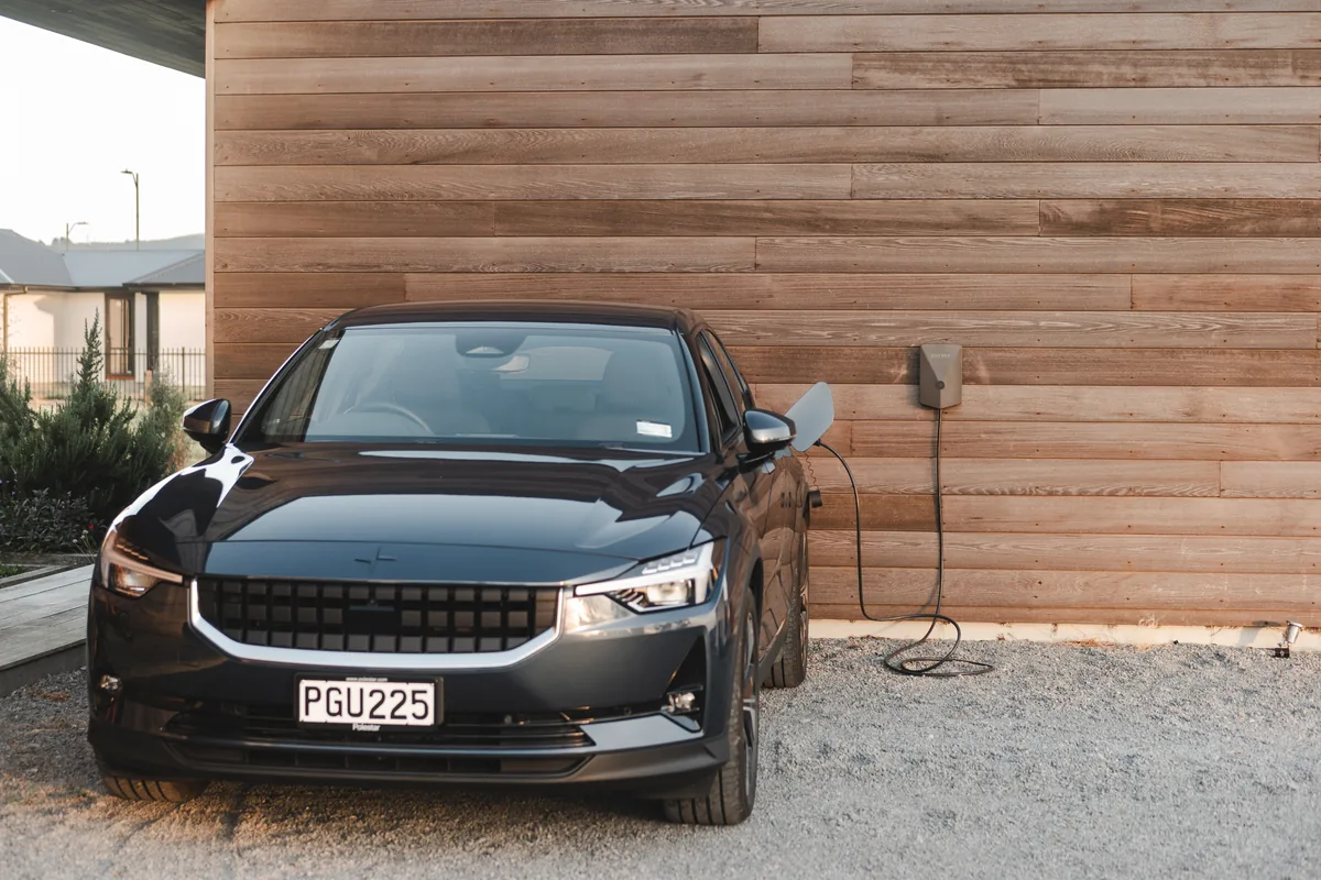 Polestar being charged with an Evnex E2 smart EV charger