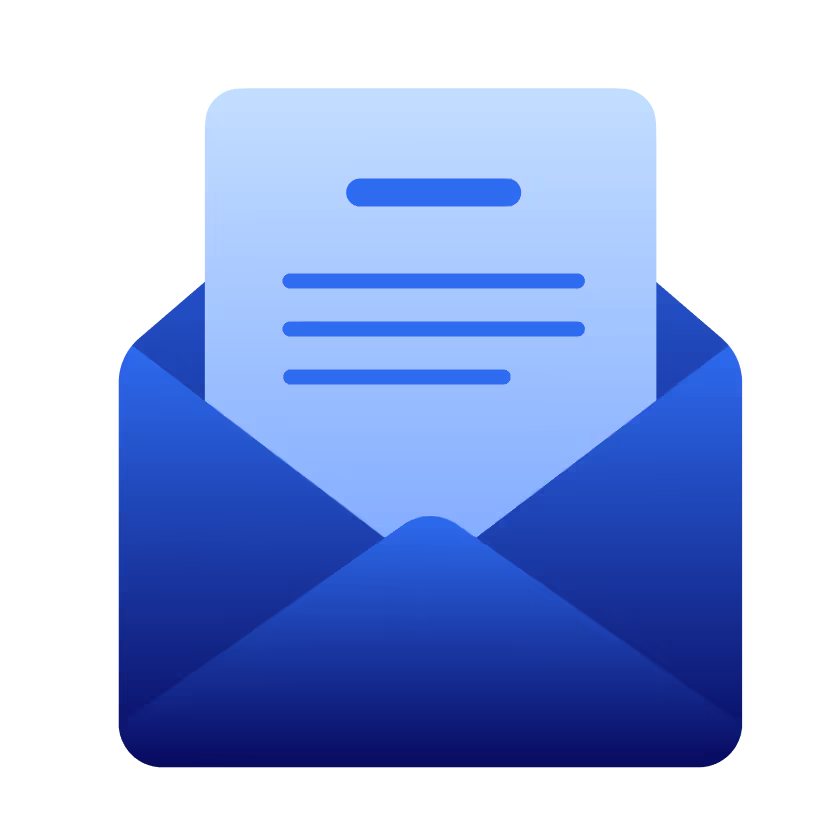 A blue envelope with a sheet of paper in it.