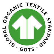 Global Organic Textile Standard (GOTS) logo with white arrows forming a shirt on a green circular background.