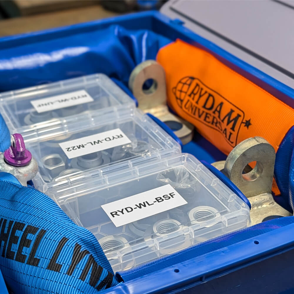 Wheel Lynx HGV recovery kit by Rydam Universal in a blue carrying case with organised component boxes