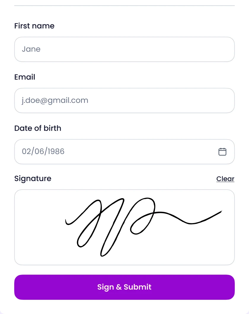Waiver signing form