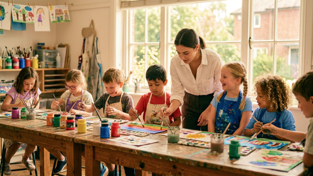 Painting class in a studio