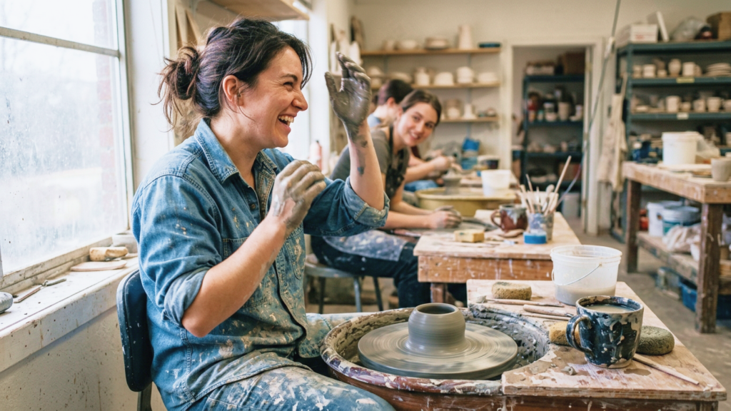 Ceramics class with an instructor