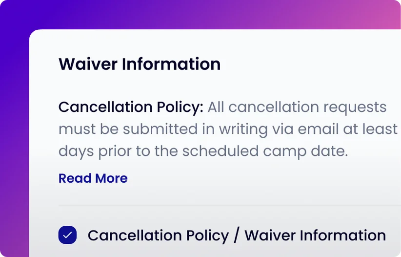 Cancellation policy and waiver information in Occasion