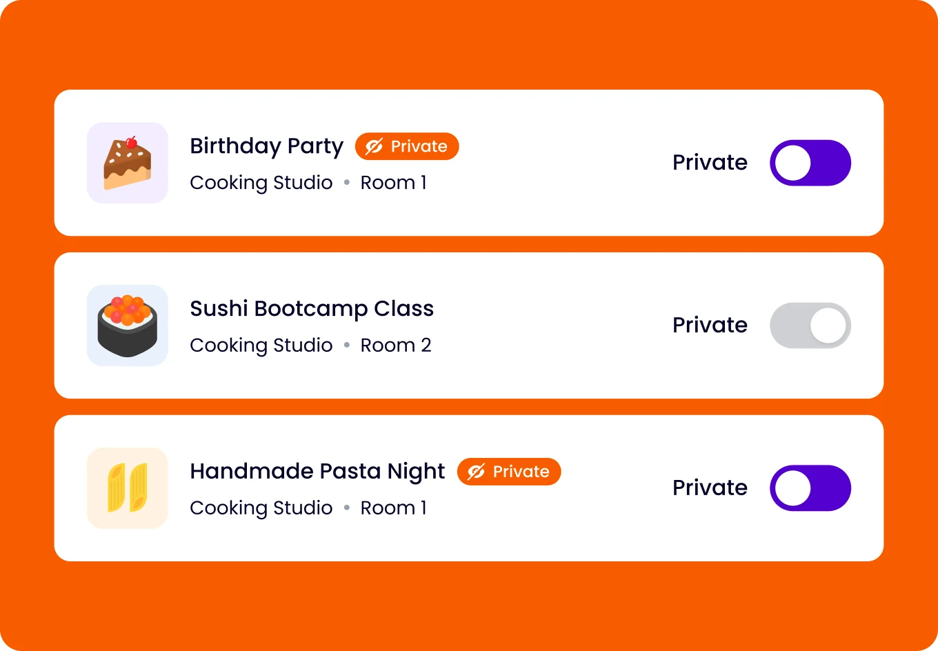 Private events with Private toggles in Occasion