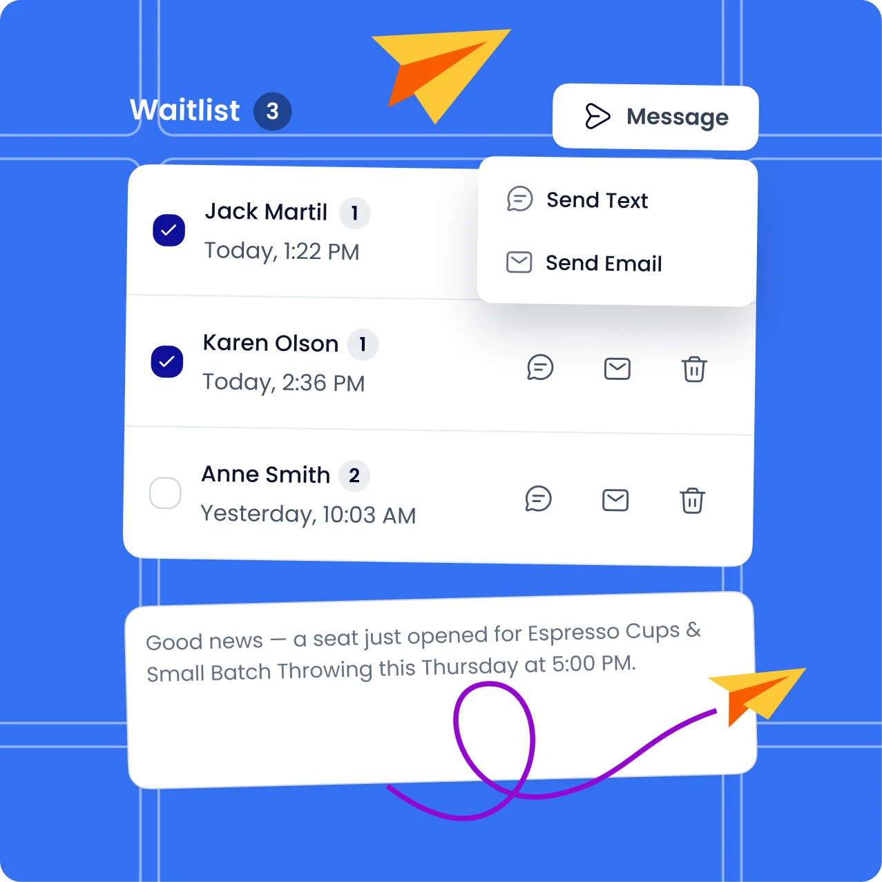 Occasion waitlist with messaging