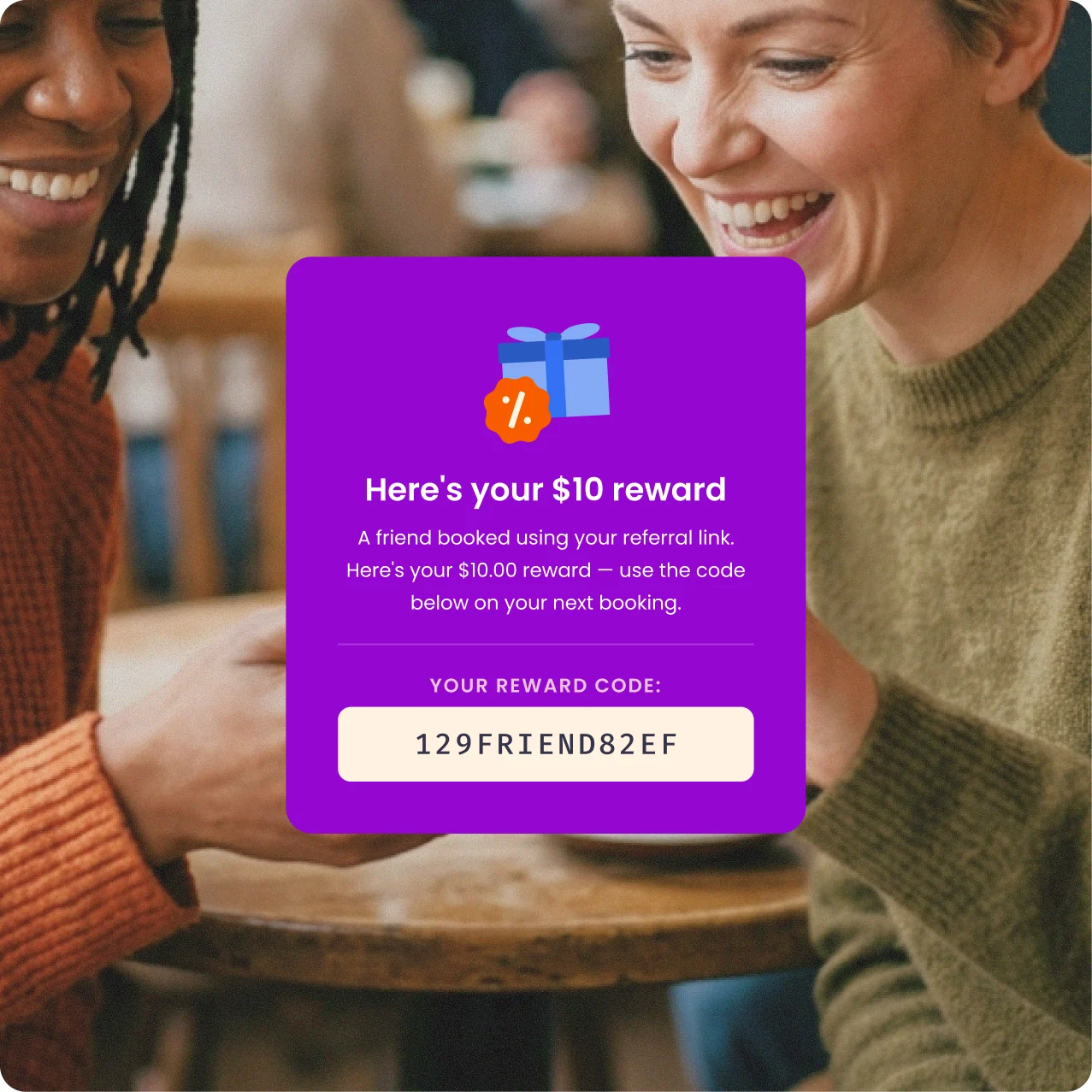Friends sharing an Occasion referral reward code