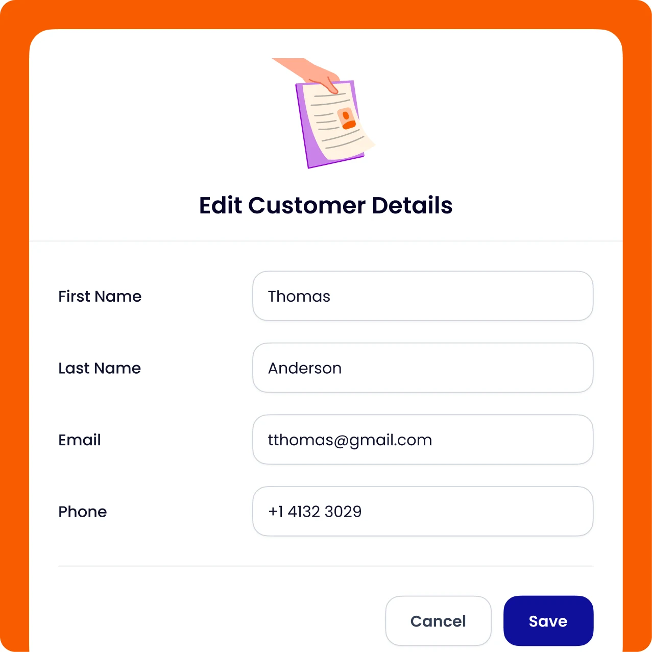 Edit customer details form for an order in Occasion