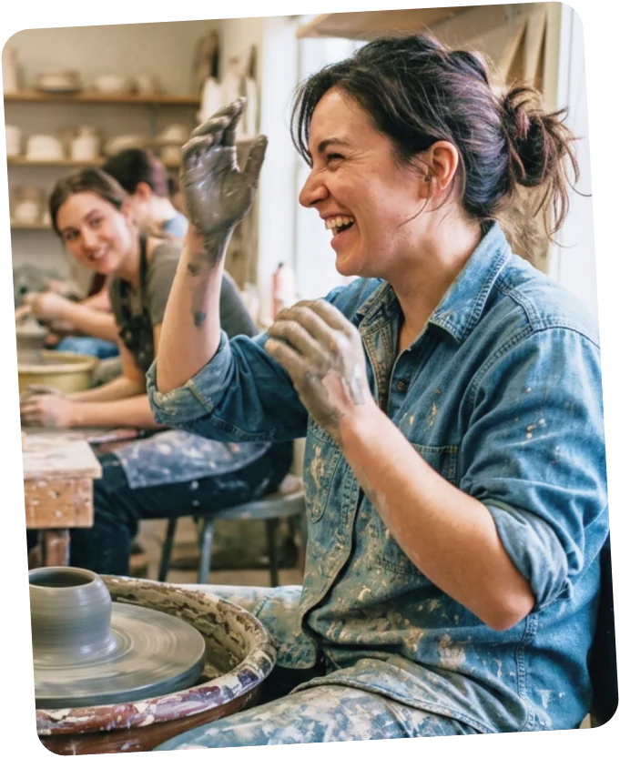 Ceramics class with an instructor
