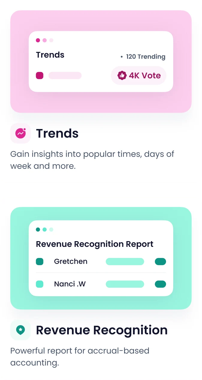 Trends and Revenue Recognition report cards in Occasion