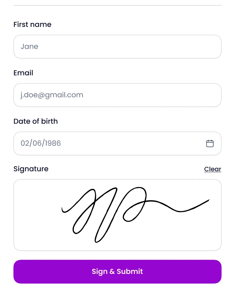 Waiver signing form