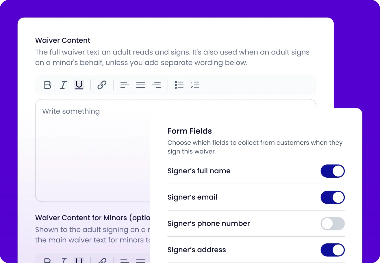 Waiver builder panel
