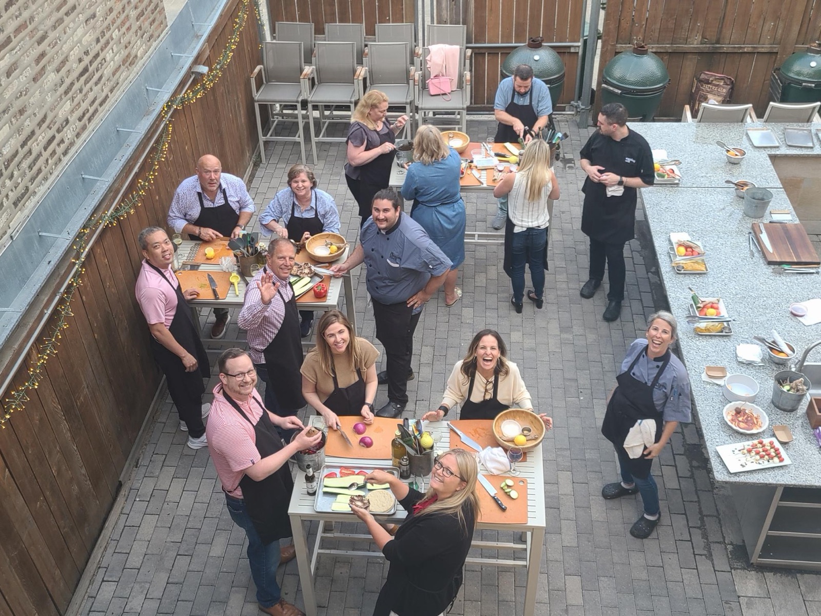 A grilling class at The Chopping Block seen from above