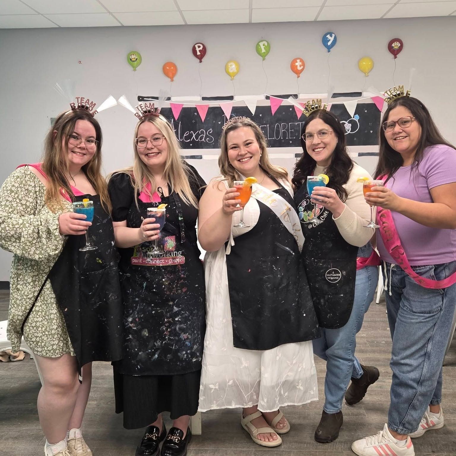 A bachelorette party paints together at Clay Cafe Avalon