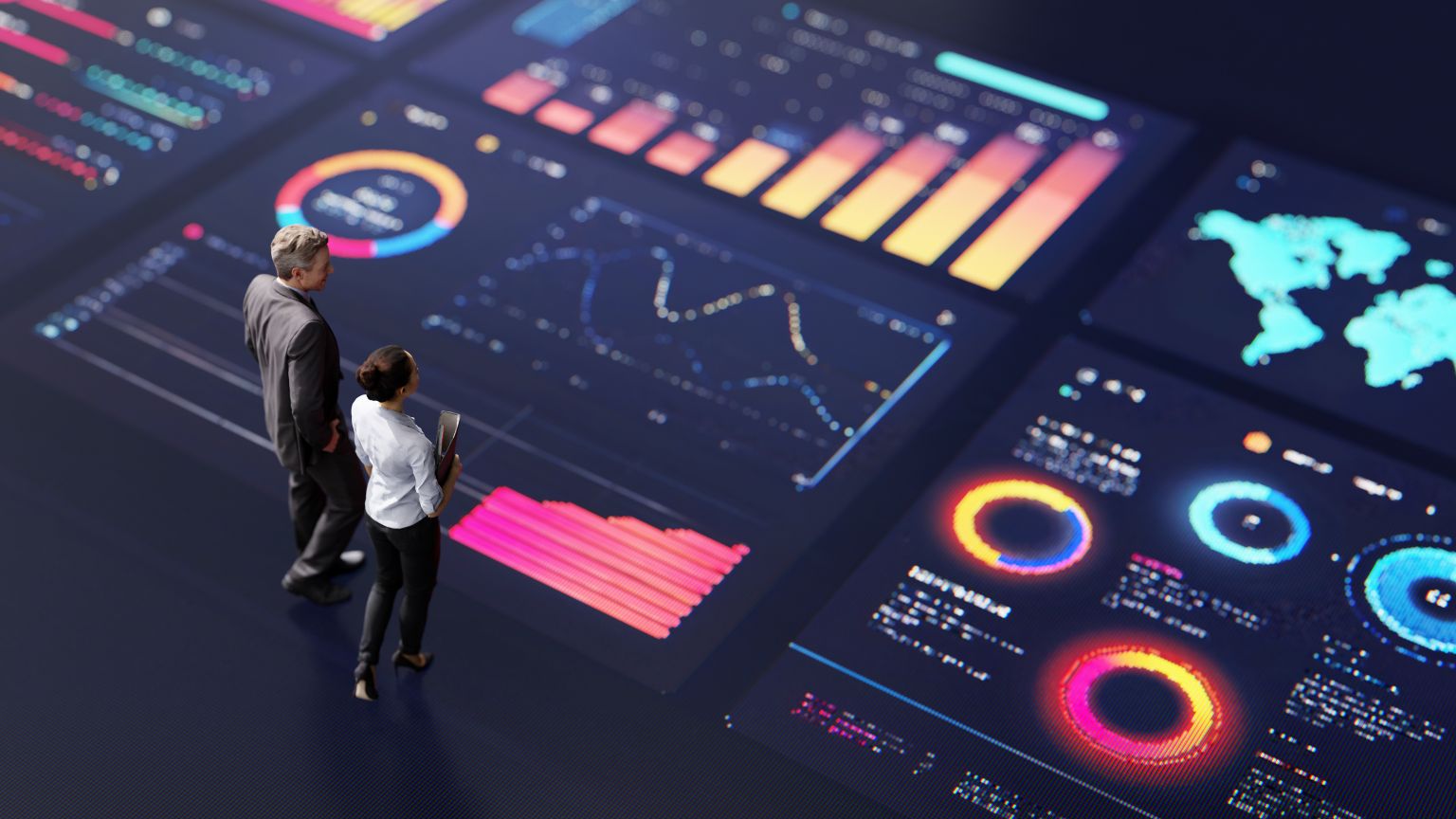 A dashboard image showing charts and data