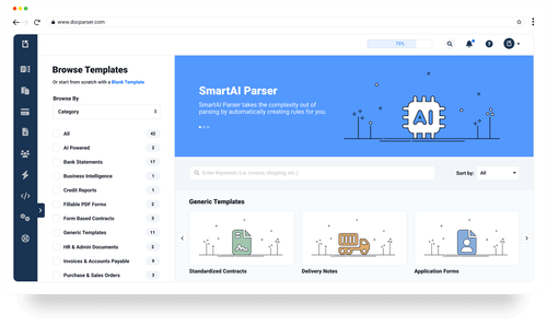 Browser with Docparser template library screenshot.