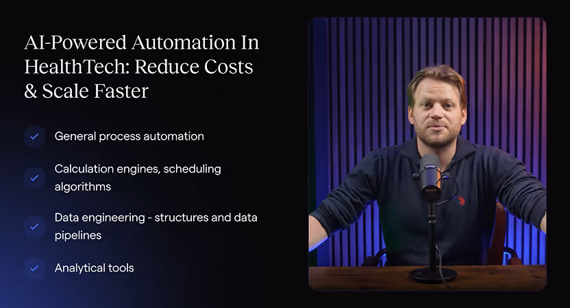 AI-powered automation in HealthTech - process automation, calculation engines, data engineering, and analytical tools for healthcare scaling