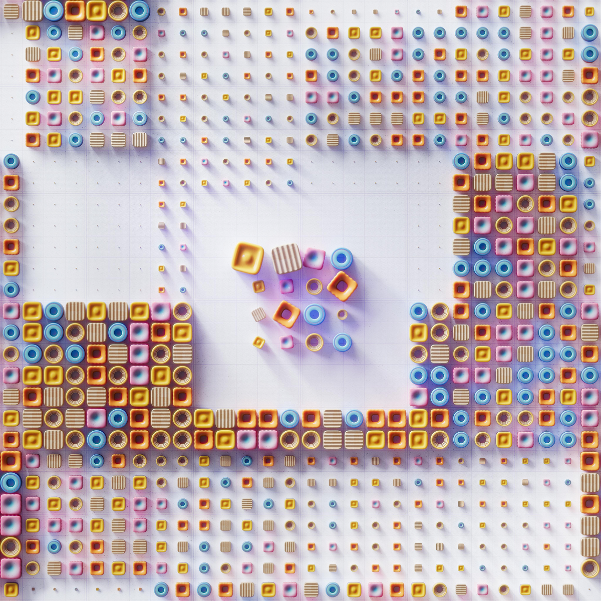 Abstract mosaic of circuit‑like tiles forming the letters “A I,” symbolizing artificial intelligence integration in healthcare software