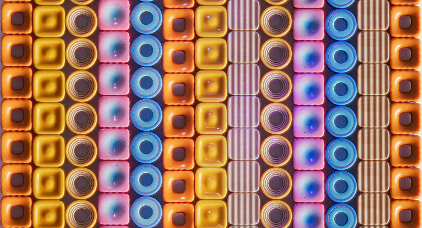Vertical grid of multicolored blocks illustrating data pipelines that feed patient information to machine‑learning models