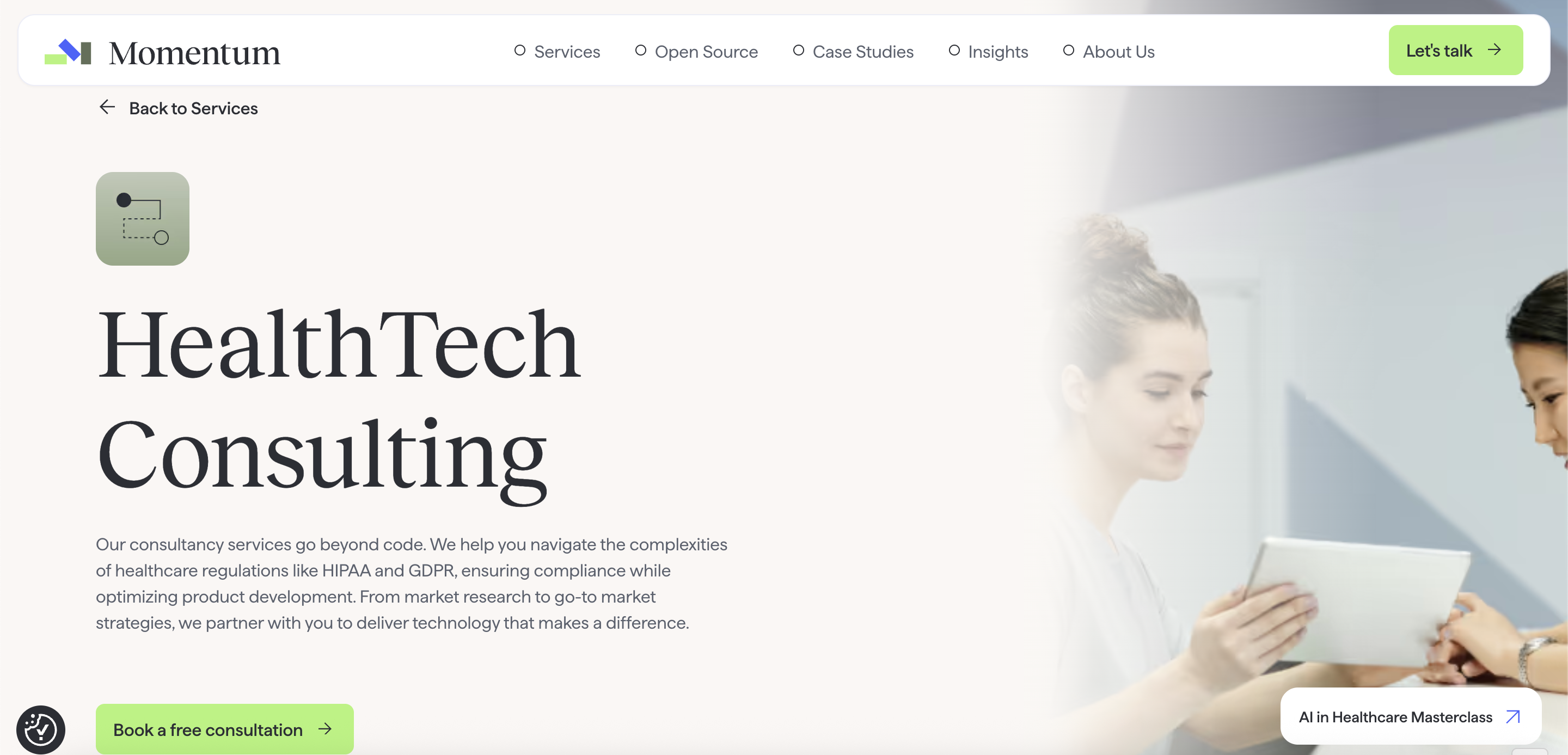 Momentum HealthTech consulting services screenshot