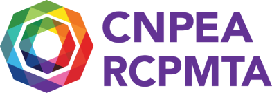 CNPEA RCPMTA logo with colorful geometric circular design and purple text.