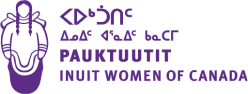 Logo of Pauktuutit, Inuit Women of Canada, with stylized purple icon and text in Inuktitut and English.