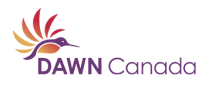 DAWN Canada logo featuring a stylized purple and orange hummingbird.