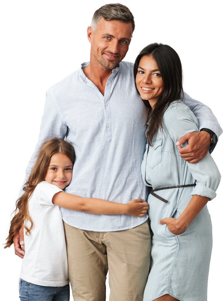 A happy family hugging
