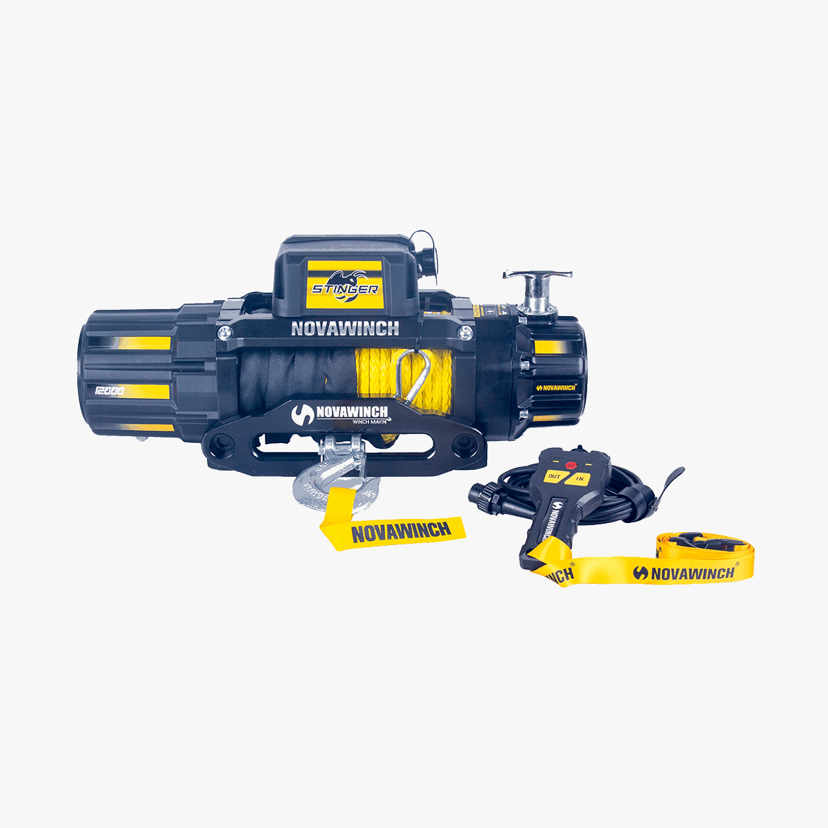 12V 12000lb Electric Winch with Synthetic Rope & Wireless Remote - Stinger12000