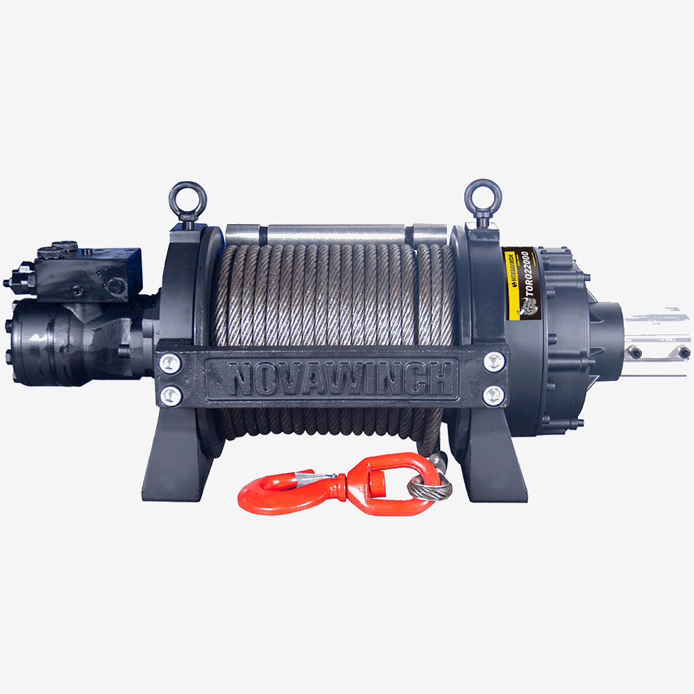 22000lb Compact Hydraulic Recovery Winch with Wire Rope, Roller Fairlead & Swivel Hook - TORO22000