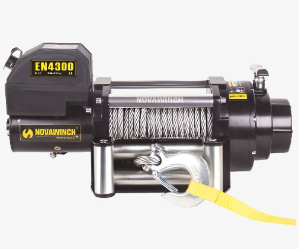 4,300kg/9,480lb 24V EN Rated Electric Winch With Synthetic Rope & Wired Remote Control