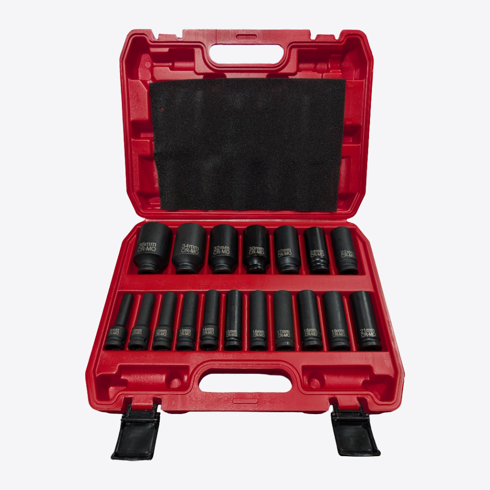 18-Piece 1/2" Drive CR-MO Deep Impact Socket Set 8-36mm