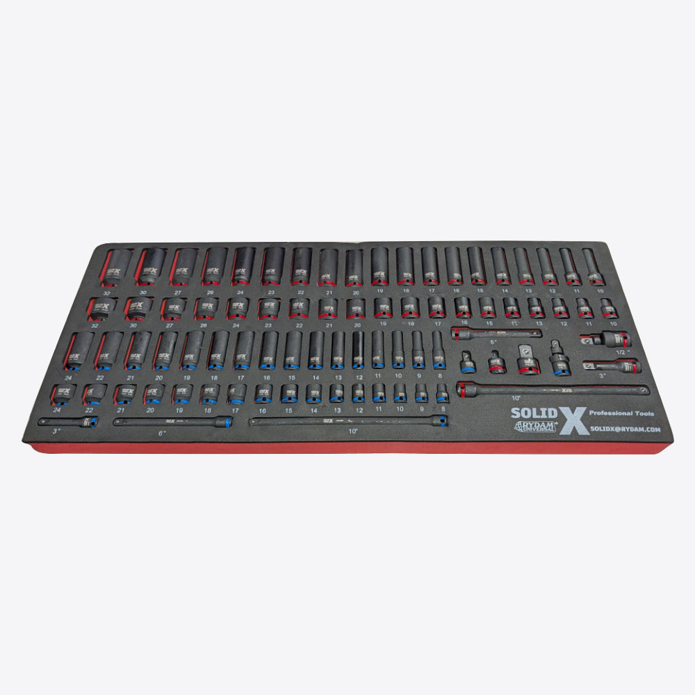 81pc 3/8", 1/2" Dr 6 Point Deep & Short Impact 'Master Series' Socket Set. 8mm-24mm in EVA Foam Tray