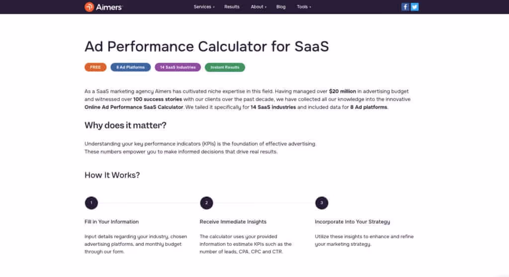 Tool To Make Your SaaS Ad Campaigns More Profitable - Aimers Ad Performance Calculator for SaaS