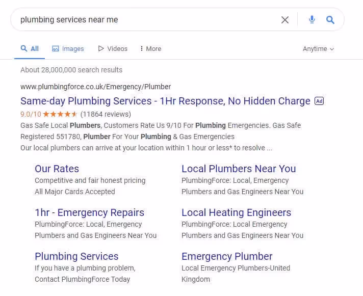 An example of a local search ad on Yahoo