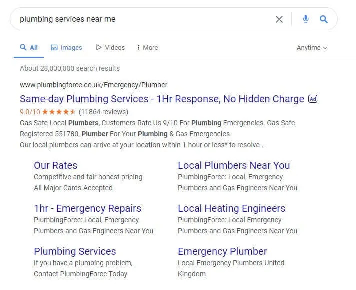 An example of a local search ad on Yahoo